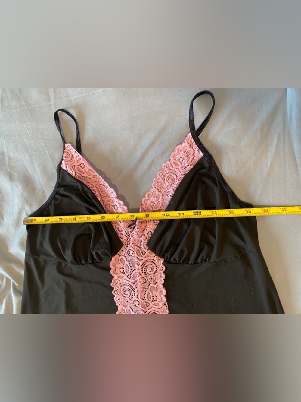 La Vie En Rose Chemise Black Pink Lace Trim Nightie Size Large Lingerie Stretchy - Picture 9 of 9
